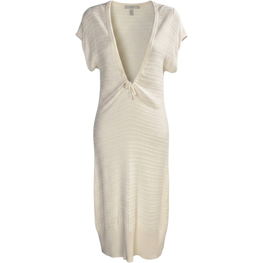 LIDI Bamboo Knit Midi Dress Women Small Deep V-Neck Beach Coverup Coastal Resort